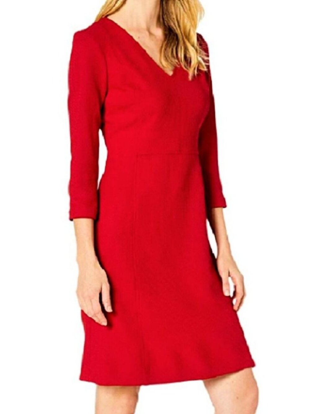 NWOT Lauren Ralph Lauren Red Fit Flare Sheath Dress Size 10 V Neck 3/4 Sleeve